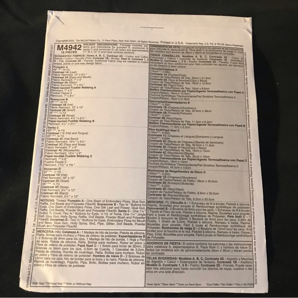 McCall's Pattern Snowman Scarecrow Halloween Pumpkin Santa Decorations M4942 - Picture 4 of 6